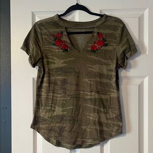 Cato Olive Camo Short Sleeve Tee with Red Rose Applique